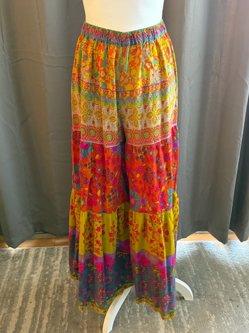 Natural Life- Bohemian Wide-Leg Floral Tiered Pants - Cream Multi - Picture 6 of 9